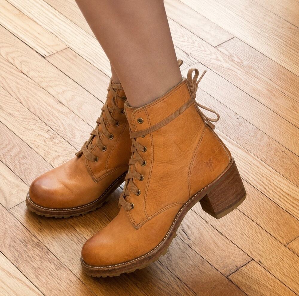 Frye Vintage Sabrina Sunrise Orange Leather Lace Up Ankle Boot Size 8.5/9